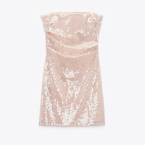 Zara Pink STRAPLESS DRESS WITH SEQUINS Size Extra Large XL - Picture 7 of 10